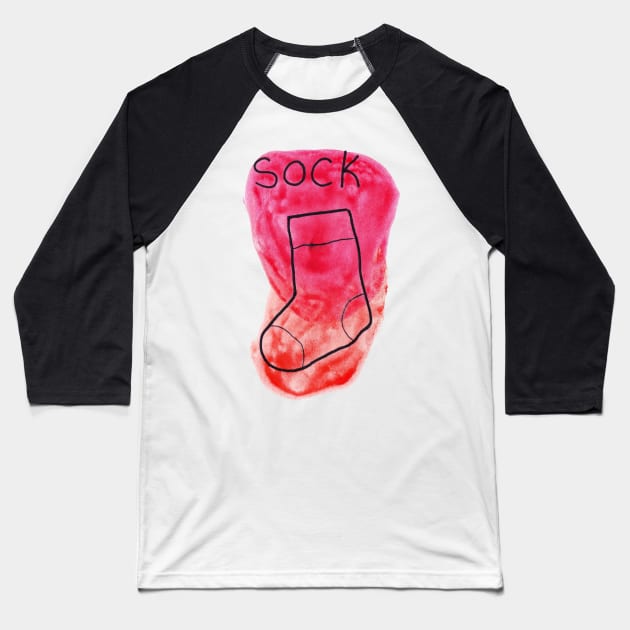 Red Watercolor Sock Baseball T-Shirt by saradaboru